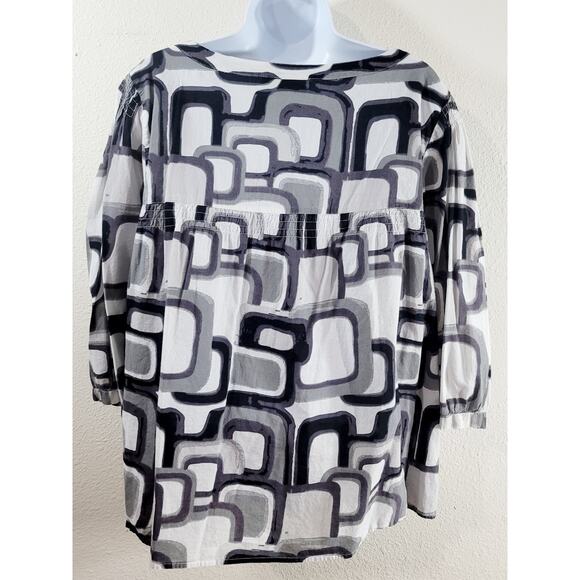 A.N.A A New Approach Black Gray White Geo Print Henley Top XL Lightweight Soft - Picture 2 of 6